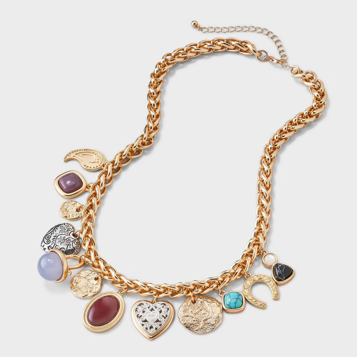 Cabochon Mixed Charm Necklace - Universal Thread™ Gold/Blue/Black/Brown | Target