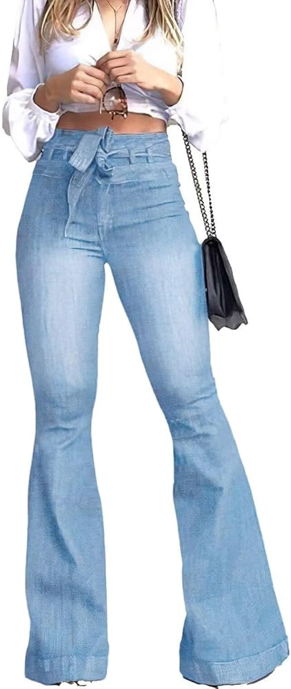 KDF High Waisted Bell Bottom Jeans for Women Flare Jeans for Women Stretch Wide Leg Jeans | Amazon (US)