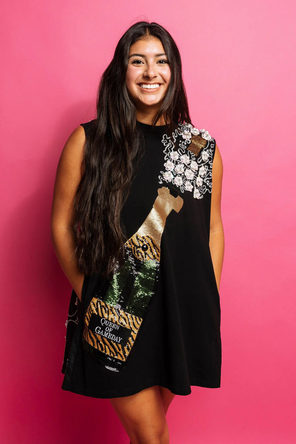 Black Tiger Popping Champagne Tank Dress | Queen of Sparkles