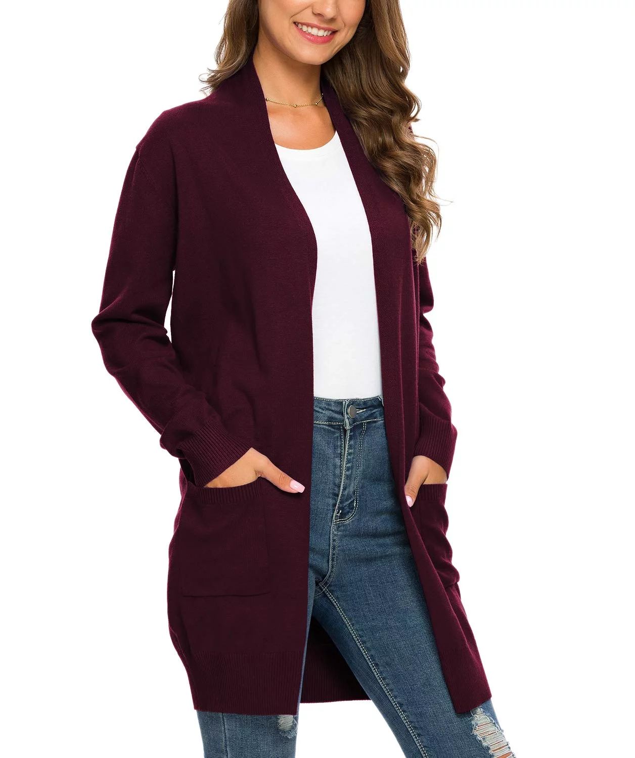 Aiyino Women Essential Open Front Long Knit Cardigan Sweater with Pockets | Walmart (US)