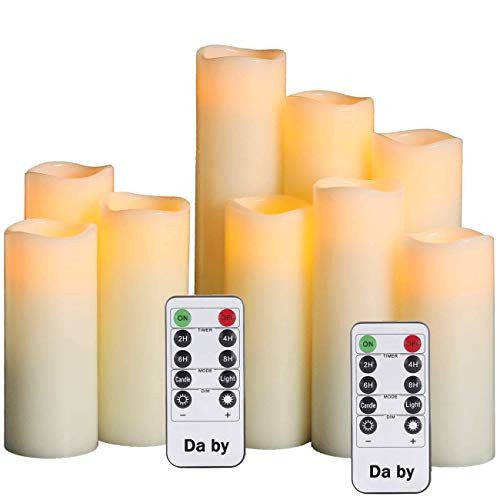 Da by Flameless Candles Battery Candles Set of 9(H 4" 5" 6" 7" 8" 9") Ivory Real Wax Pillar Candles  | Amazon (US)