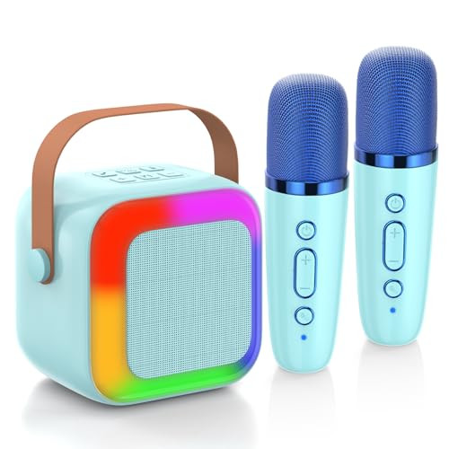 Karaoke Machine for Kids Adults,Mini Portable Bluetooth Speaker with 2 Wireless Microphones and Colored Lights, Birthday Gifts for Girls Boys 3, 4, 5, 6, 7, 8, 9, 10 +Year Old Teens (Blue) | Amazon (US)