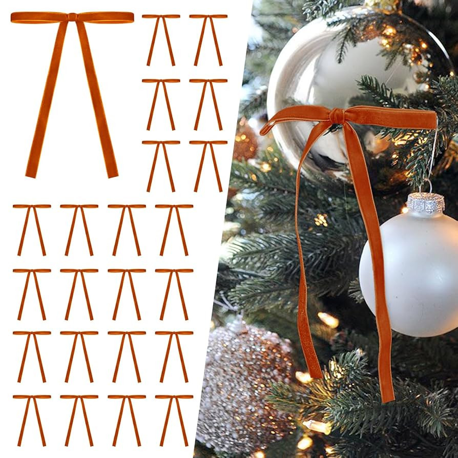 SIMISI RIBBON 24 Pcs White Velvet Christmas Tree Bows Door Garland Decor Vintage Wreath Bow (3/8'... | Amazon (US)