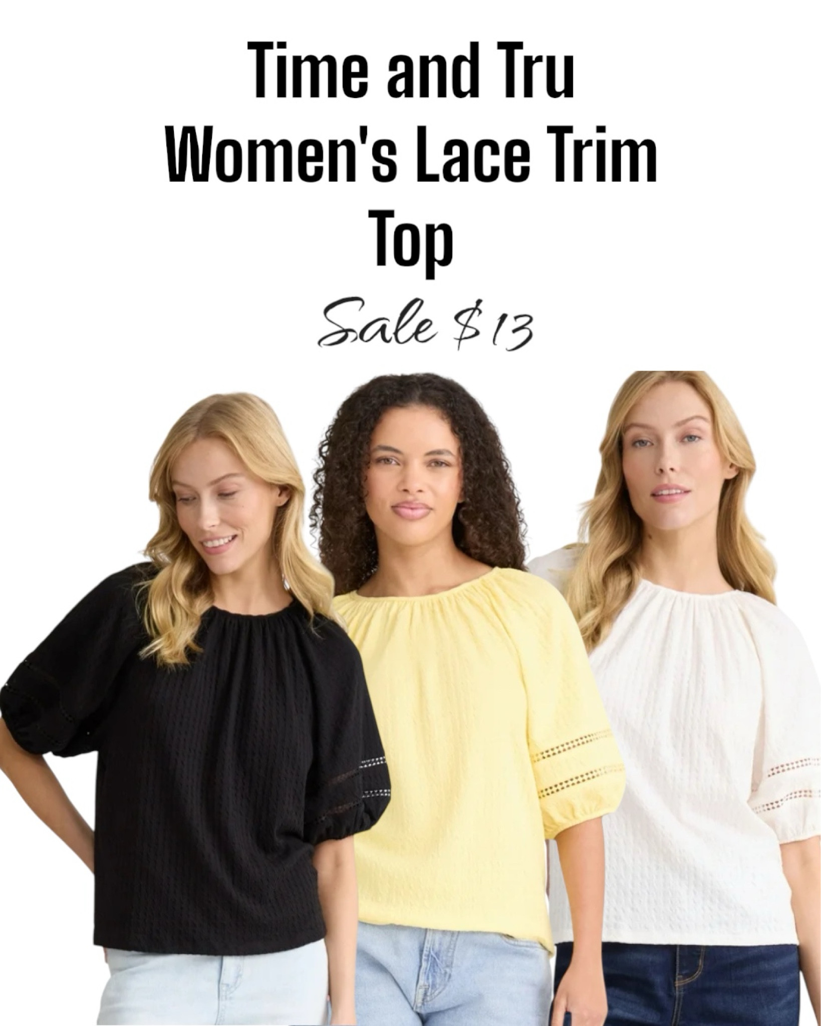 Time and Tru Women's Lace Trim Top on sale for $13. Sizes XS-3XL

#LTKsalealert
