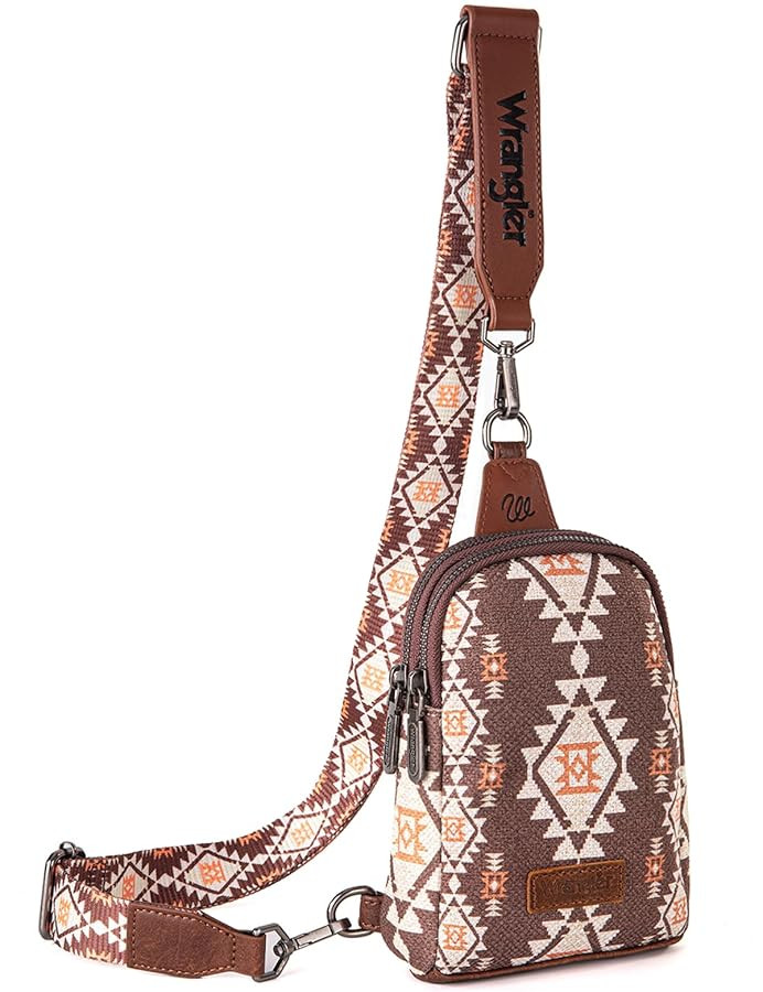 Wrangler Aztec Crossbody Sling Bags for Women Southwestern Print Purse with Detachable Strap | Amazon (US)