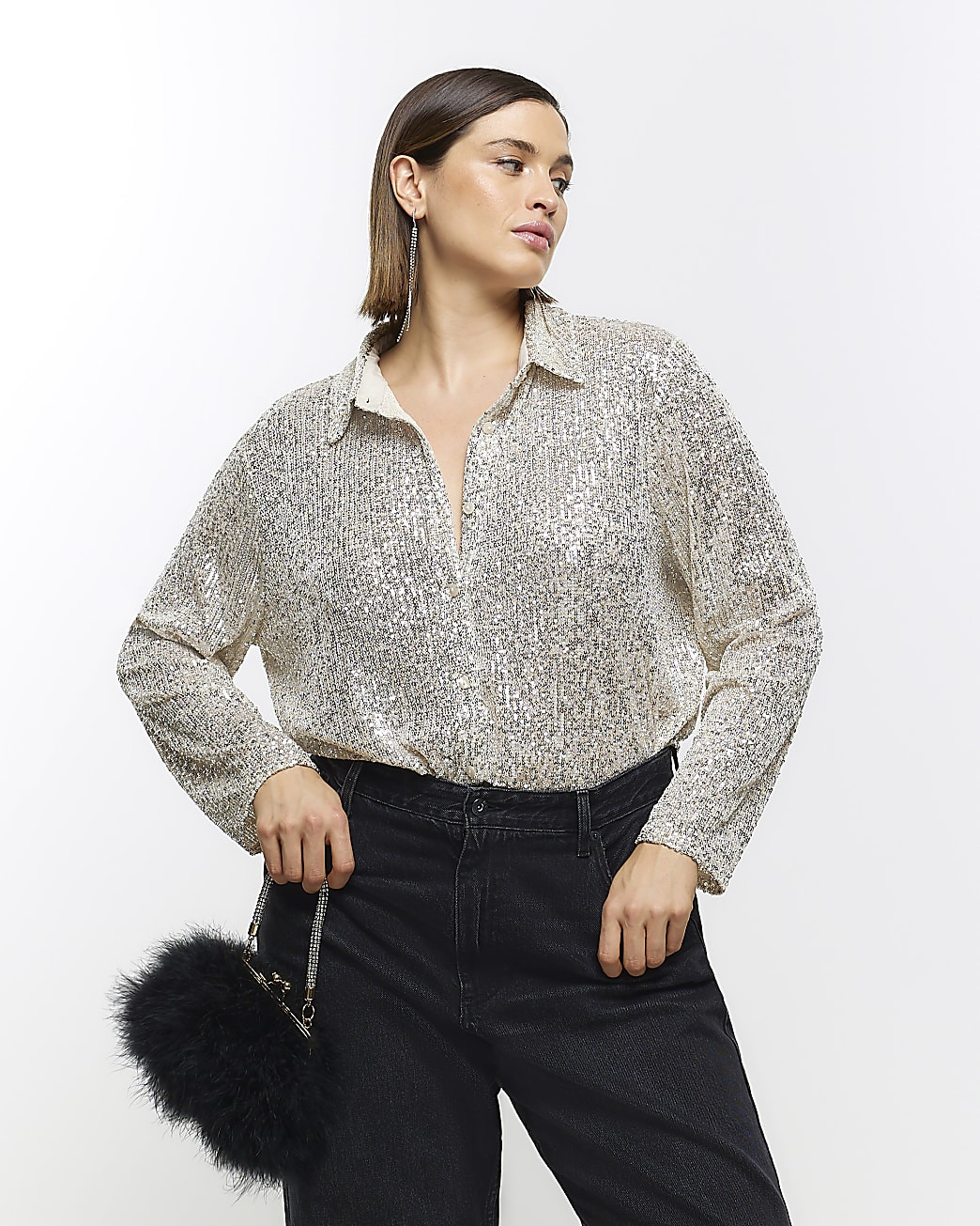 Plus silver sequin shirt | River Island (US)
