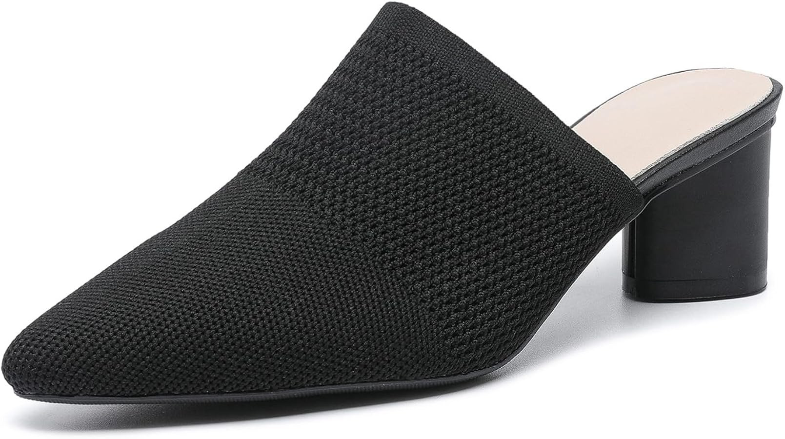 Women’s Knit Closed Pointed Toe Chunky Heel Mules Fashion Mesh Breathable Low Block Heel Pump S... | Amazon (US)