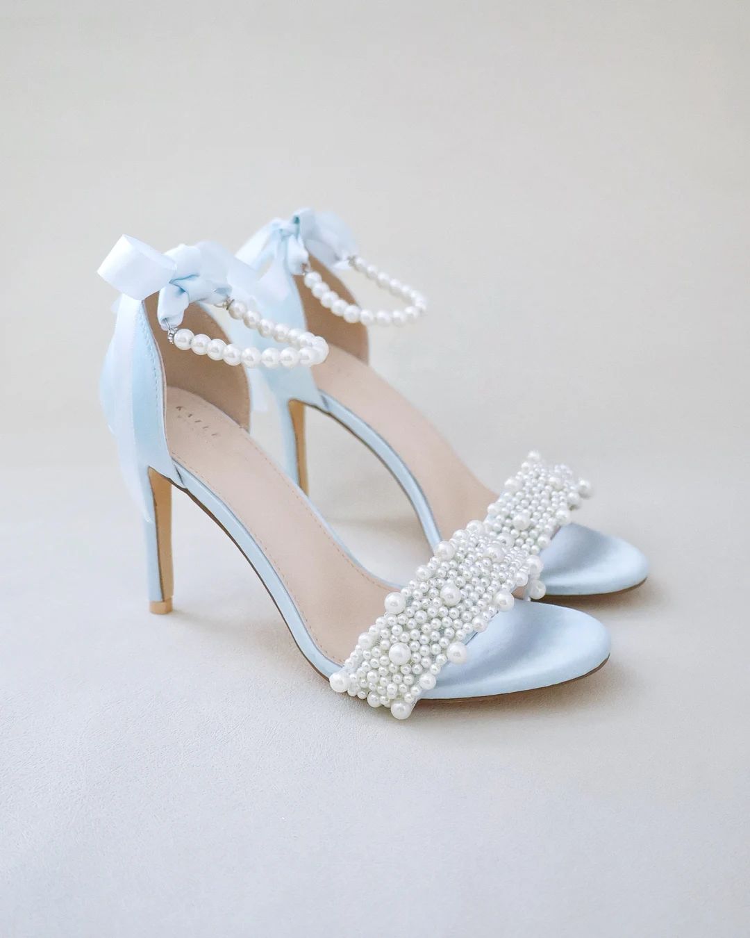Light Blue Satin High Heel Wedding Sandals With Perla Applique, Wedding Heels Sandals, Bridesmaid... | Etsy (US)