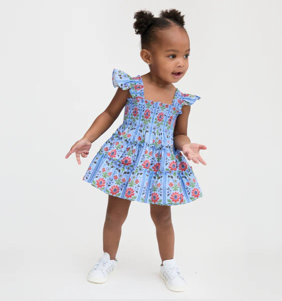 The Baby Ellie Nap Dress - Blue Floral Block Stripe | Hill House Home US