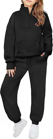 Zaclotre Girls Sweatsuit 2 Piece Outfits Fall Winter Fleece Half Zip Thumb Hole Sweatshirts and S... | Amazon (US)