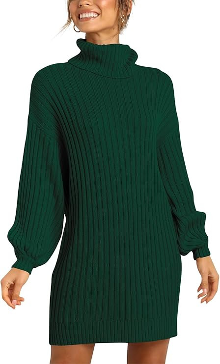 ANRABESS Women Oversized Sweater Dress Turtleneck Batwing Long Sleeve Ribbed Knit Loose 2024 Fall... | Amazon (US)