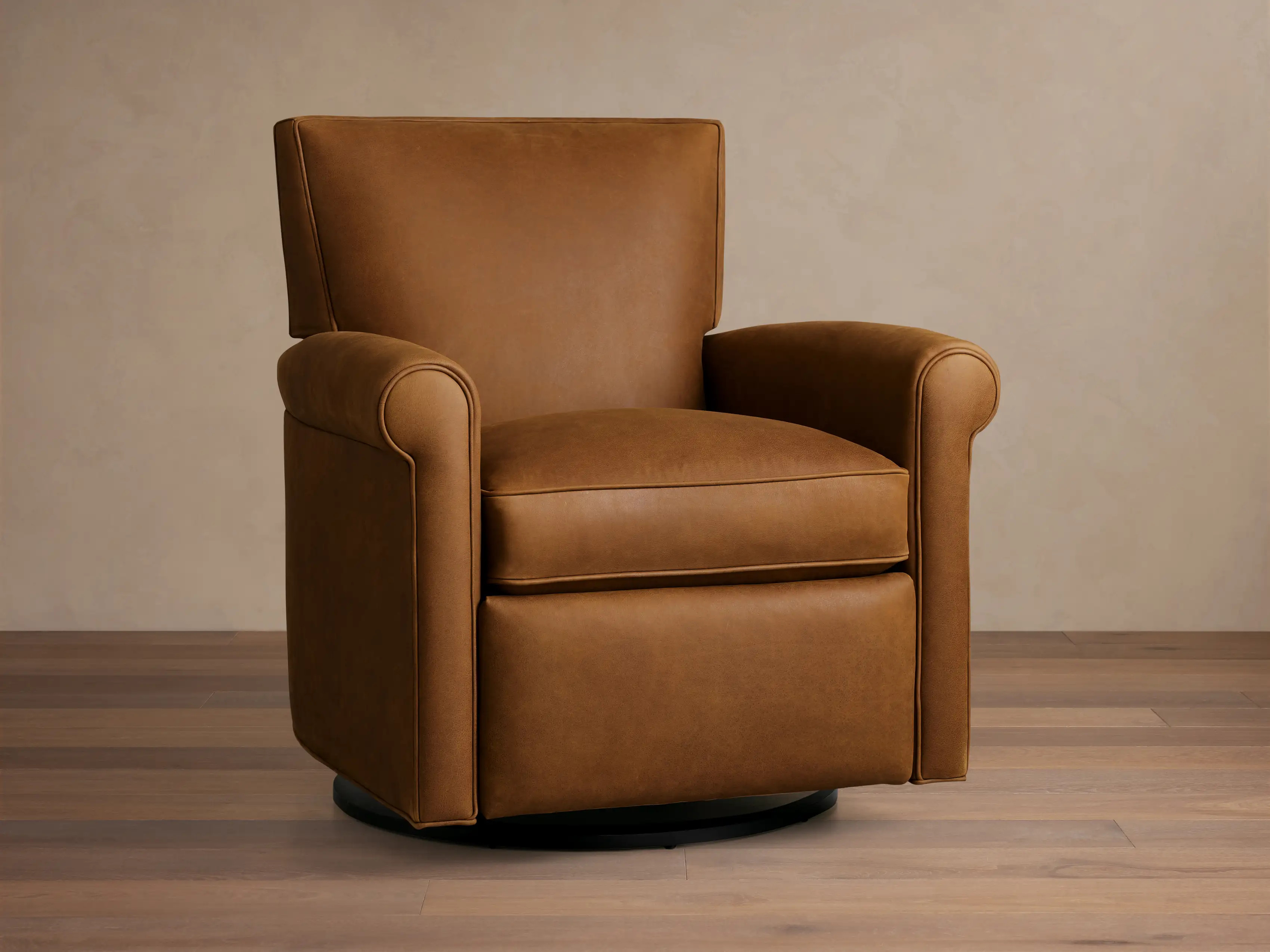 Rudy Leather Rolled Arm Swivel Recliner | Arhaus