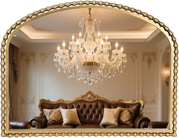 36x28 Inch Wide Arched Wall Mirror with Bold Antique Gold Beaded Frame, Decorative Mantel Mirror ... | Amazon (US)