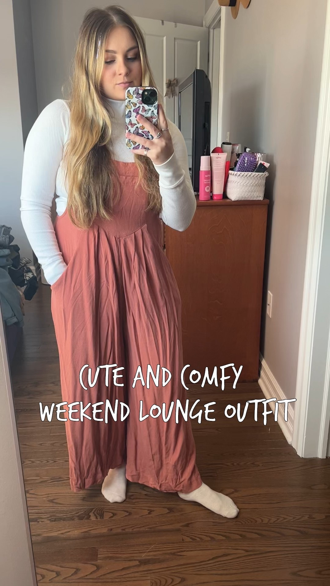 ✨ Cute + comfy lounge day vibes ✨ 

This cozy outfit is the perfect mix of casual style, comfortable fashion, and effortless chic. I layered a white ribbed mock neck long sleeve top with a flowy wide leg jumpsuit in a soft terracotta/rose color for that relaxed yet put-together look. 

This is the ultimate stay-at-home outfit, work-from-home fashion, cozy weekend look, fall loungewear, spring layering piece, and everyday comfy style. 🌸

Think Pinterest-worthy outfit inspo, neutral basics meets cozy layering, chic minimalist wardrobe, and versatile one-piece fashion. Perfect for lounging, errands, casual coffee dates, or relaxing around the house.

🧺 cozy outfit, comfy jumpsuit, soft lounge set, everyday essentials, capsule wardrobe, comfy chic, cozy fashion, casual loungewear, comfy day outfit, stay home style, comfy wide leg pants, cozy layering outfit, simple aesthetic fashion, cute casual style.

#LTKFindsUnder50 #LTKSeasonal #LTKTravel
