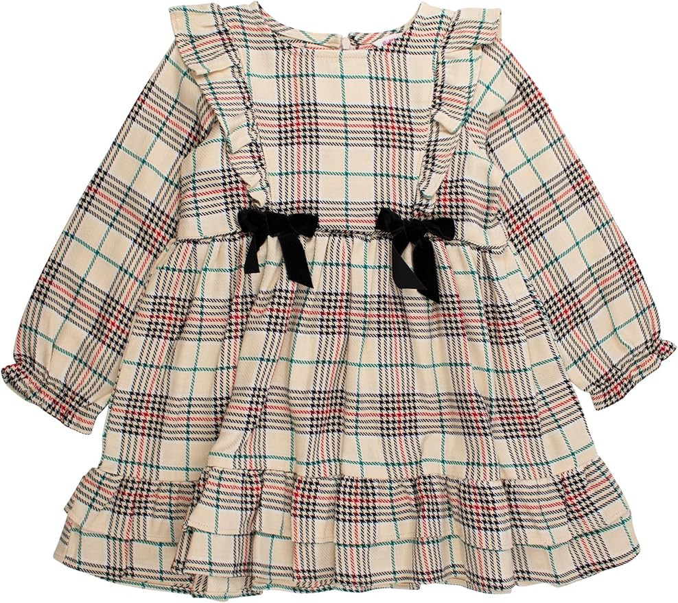 RuffleButts Baby/Toddler Girls Woven Long Sleeve Waterfall Bow Dress | Amazon (US)