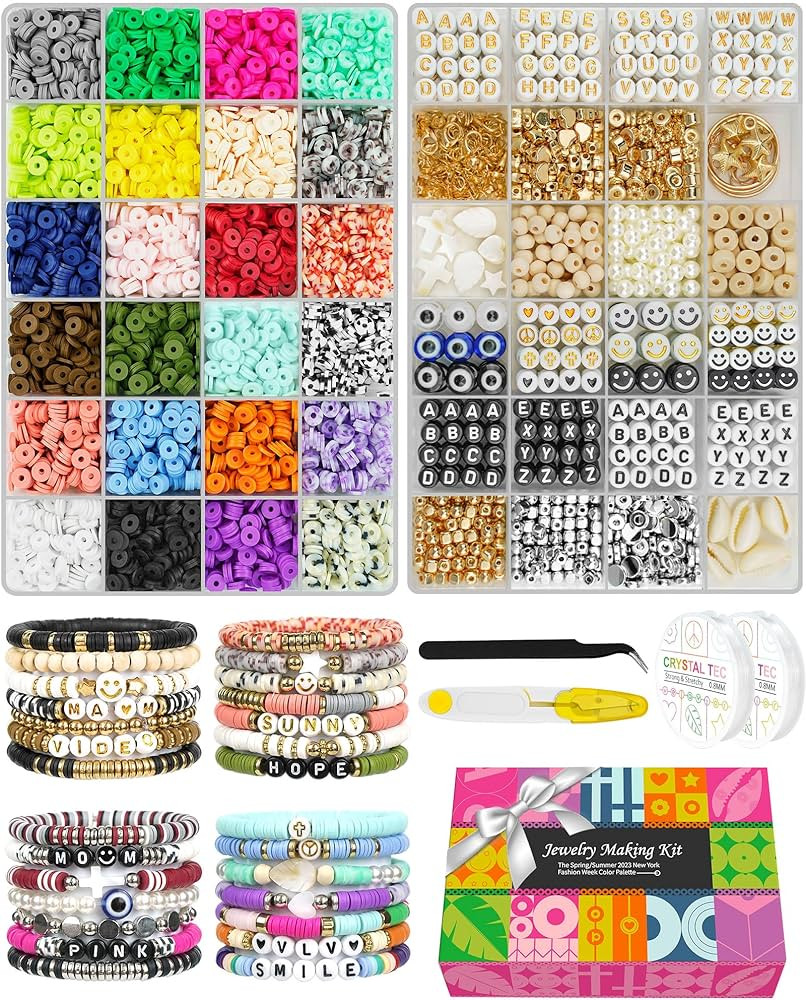 Velavior 7500 Pcs Clay Beads Bracelet Making Kit, 2 Boxes 24 Colors Polymer Heishi Beads for Jewe... | Amazon (US)