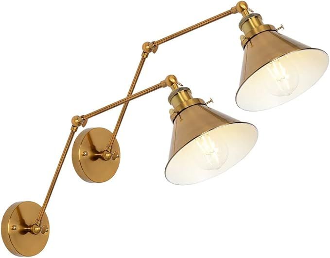 OVANUS Gold Swing Arm Wall Sconce, Adjustable Hardwired Wall Lamp Set of 2 | Amazon (US)