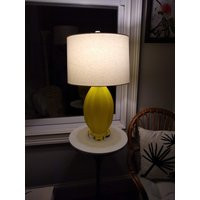 Large Vintage Fluted Frosted Lemon Yellow Table Lamp Base, Glass With Clear Lucite Accents, Polished Nickel Hardware No Shade | Etsy (US)