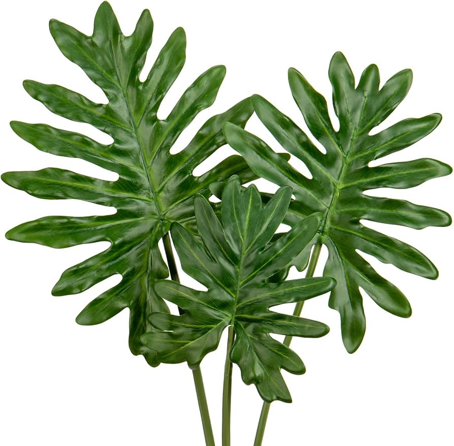 DILATATA 3 Pack Artificial Monstera Leaves with Long Stem for Vase - Fake Tropical Plants Split P... | Amazon (US)