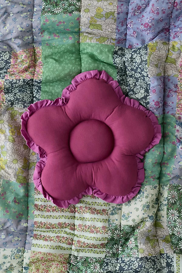 Birdie Flower Shaped Ruffle Throw Pillow in Purple at Urban Outfitters | Urban Outfitters (US and RoW)