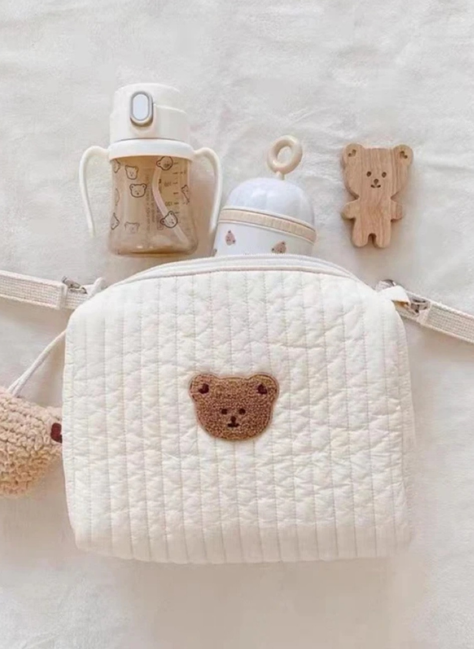 Cotton Mom Bag Organizer Cute Bear Embroidery Mommy Single Bag Zipper Newborn  Baby Diaper Bag Nappy Travel Stroller Storage Bag - Diaper Bags - AliExpress