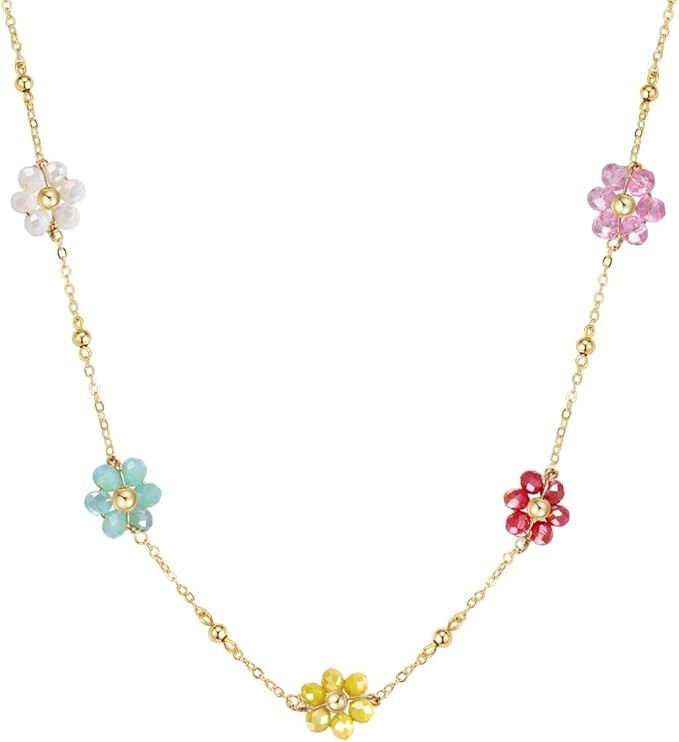 Daisy Flower Beaded Choker Necklace Dainty 14K Gold Plated Beaded Choker Necklace for Women Girls... | Amazon (US)