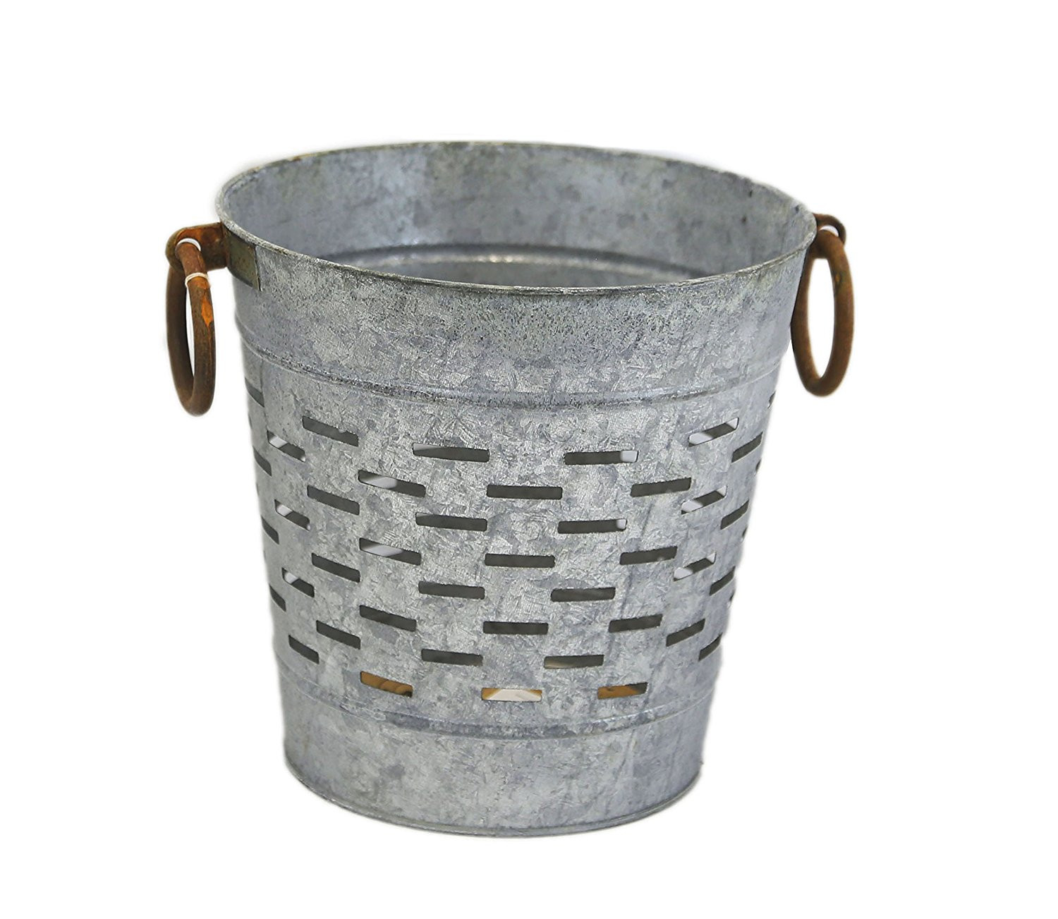 Large Gray Zinc Round Olive Bucket, Round olive bucket with ring handles on either side By Heart ... | Walmart (US)