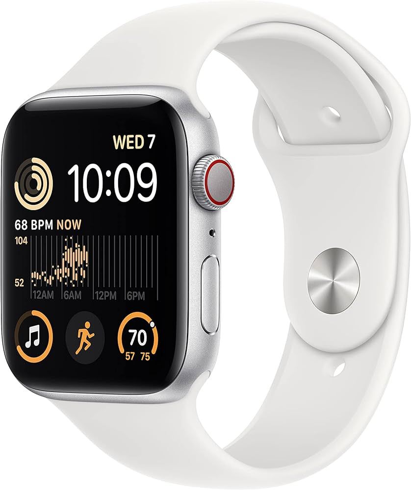 Apple Watch SE (2nd Gen) [GPS + Cellular 44mm] Smart Watch w/Silver Aluminum Case & White Sport B... | Amazon (US)