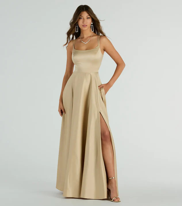 Cassandra Lace Up A-Line Satin Formal Dress | Windsor Stores