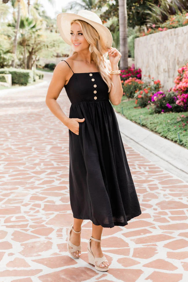 New Beginnings Black Midi Dress | Pink Lily