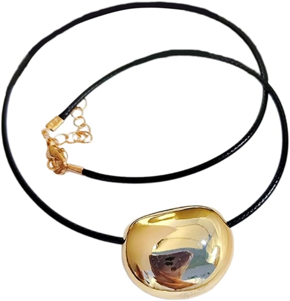 Oval Bead Clavicle Chain Fashionable Geometric Pendant Necklace for Women PU Leather Cord Collarb... | Amazon (US)