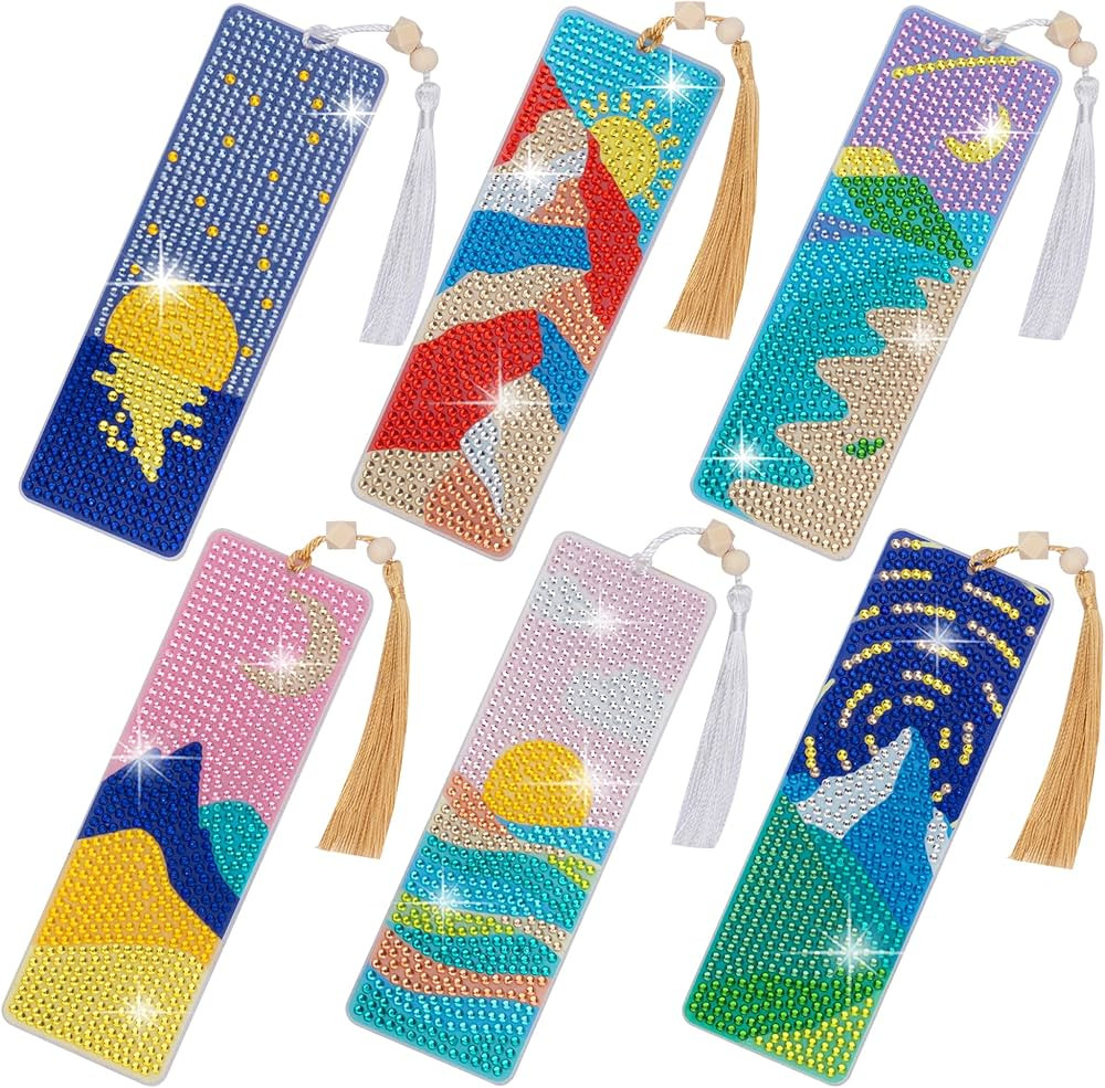SWATOM 6 Pcs 5D Diamond Painting Bookmarks Sun & Moon Nature Acrylic Diamond Art Bookmark with DI... | Amazon (US)