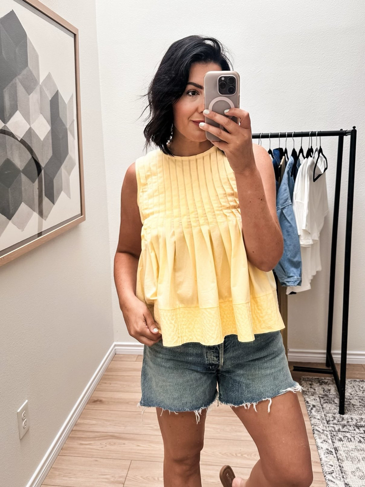 Oh I loved this one from Amazon! I need to wear a different bra with it but otherwise it’s a really cute fit! I am in the medium, true to size. Comes in a few other colors too! But I love the butter yellow right now! 

I am in the 30 of the Agolde Parker shorts! They are my very favorite -- I'll link them from a few retailers here! TTS fit.  

 