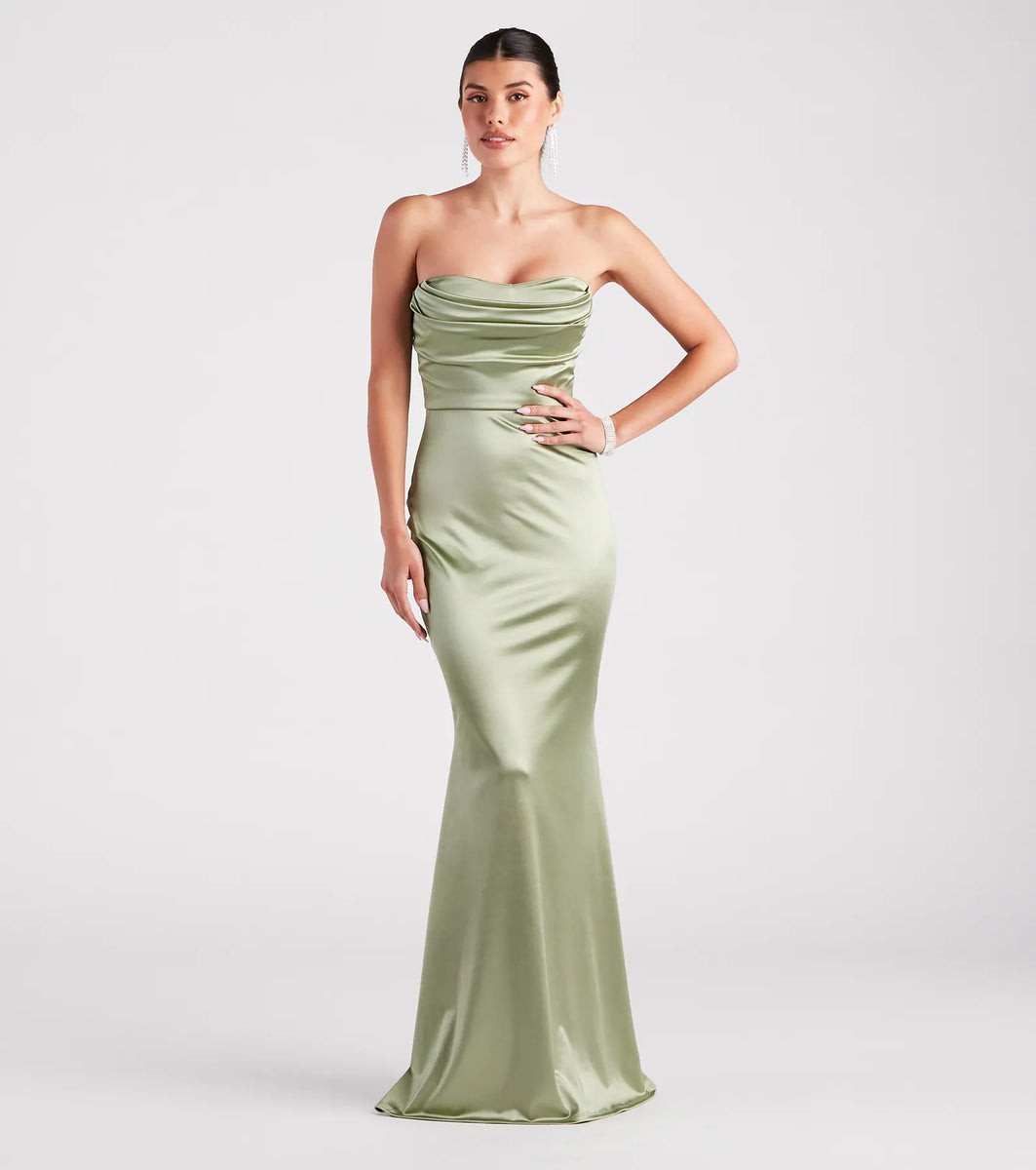 Priscilla Formal Satin Strapless Mermaid Dress | Windsor Stores