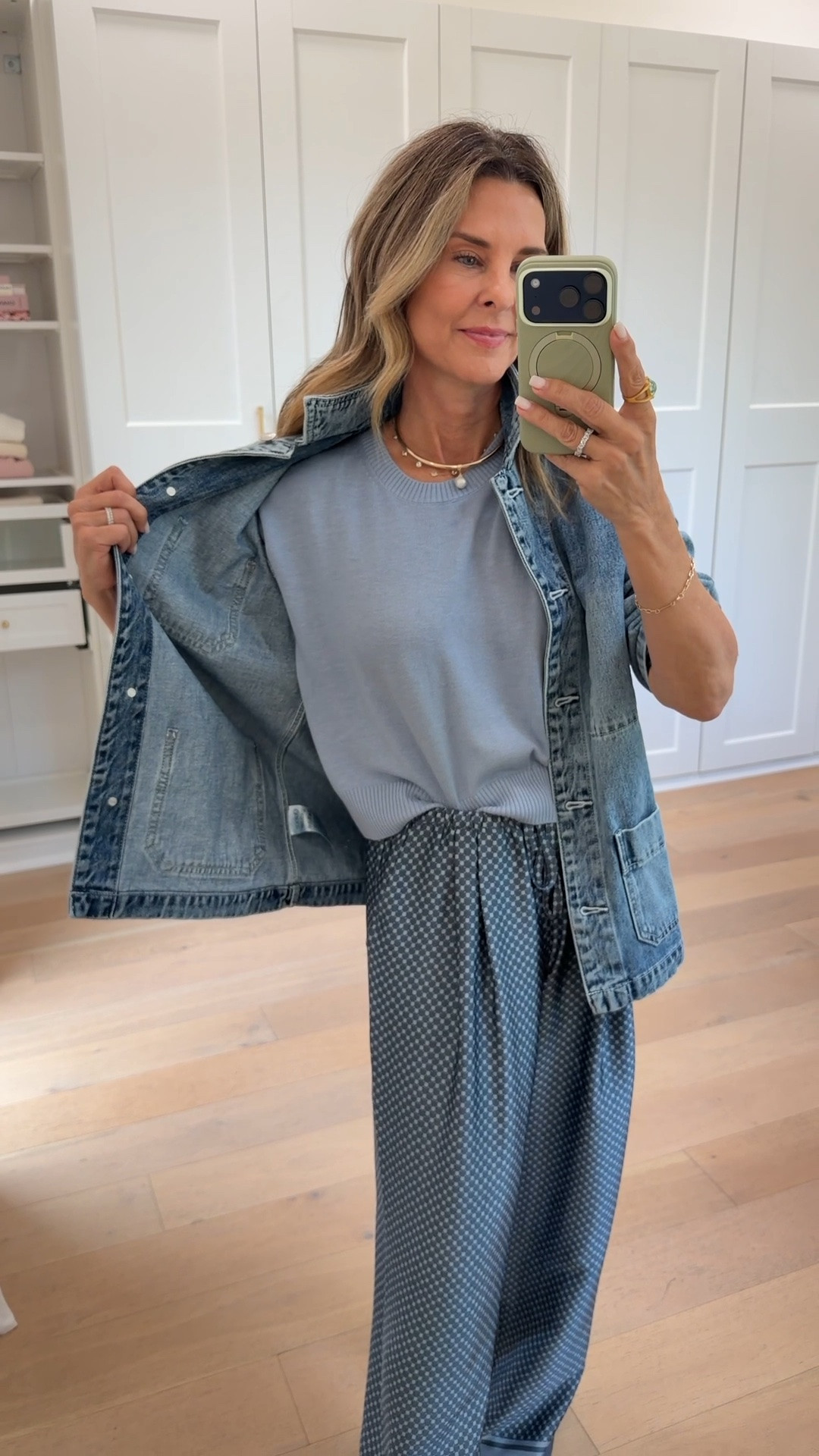 I’m 5’6’’ 
-top and pants size XS ON SALE TODAY ONLY use code FALLREADY20 at @Splendid on full price items sitewide
-denim chore jacket size XS @Quince

#LTKootd #LTKOver40 #LTKSaleAlert