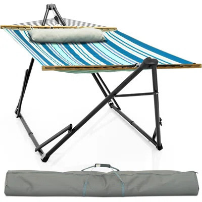 Unity Adjustable Hammock Stand, 800 lbs Capacity Steel Double Hammock Stand for 2 Persons, Premium Pre-Assembled Stand for Indoor Outdoor, Blue Leaf | Wayfair North America