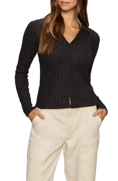 Sanctuary Textured Stripe Cotton Blend Knit Button-Up Shirt in Black at Nordstrom, Size Small | Nordstrom