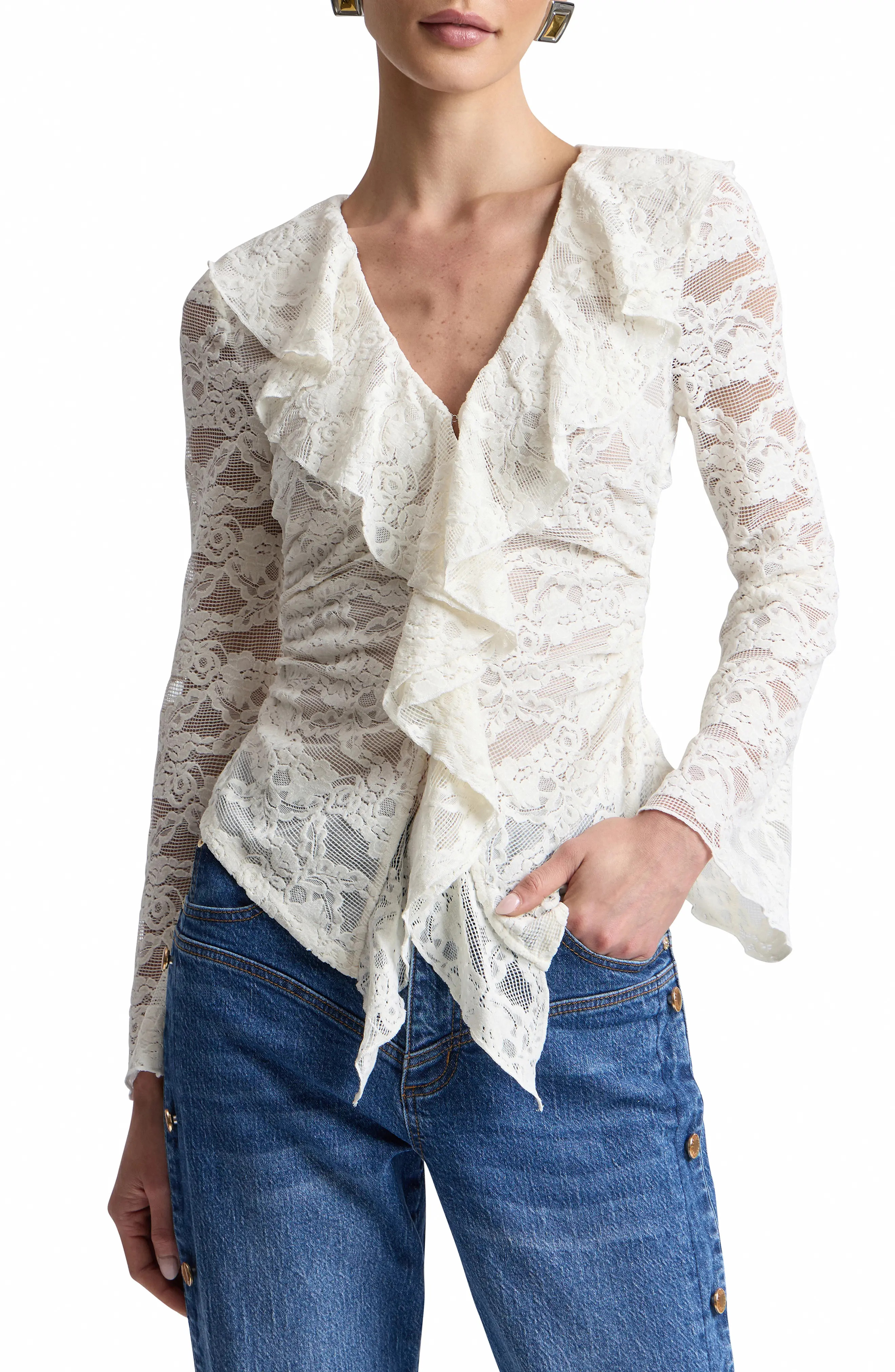 Avec Les Filles Ruffled Lace Top (Women) | Nordstrom | Nordstrom