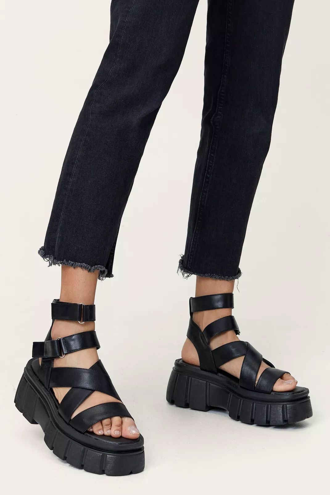 Faux Leather Chunky Ankle Strap Sandals | NastyGal (UK, IE)