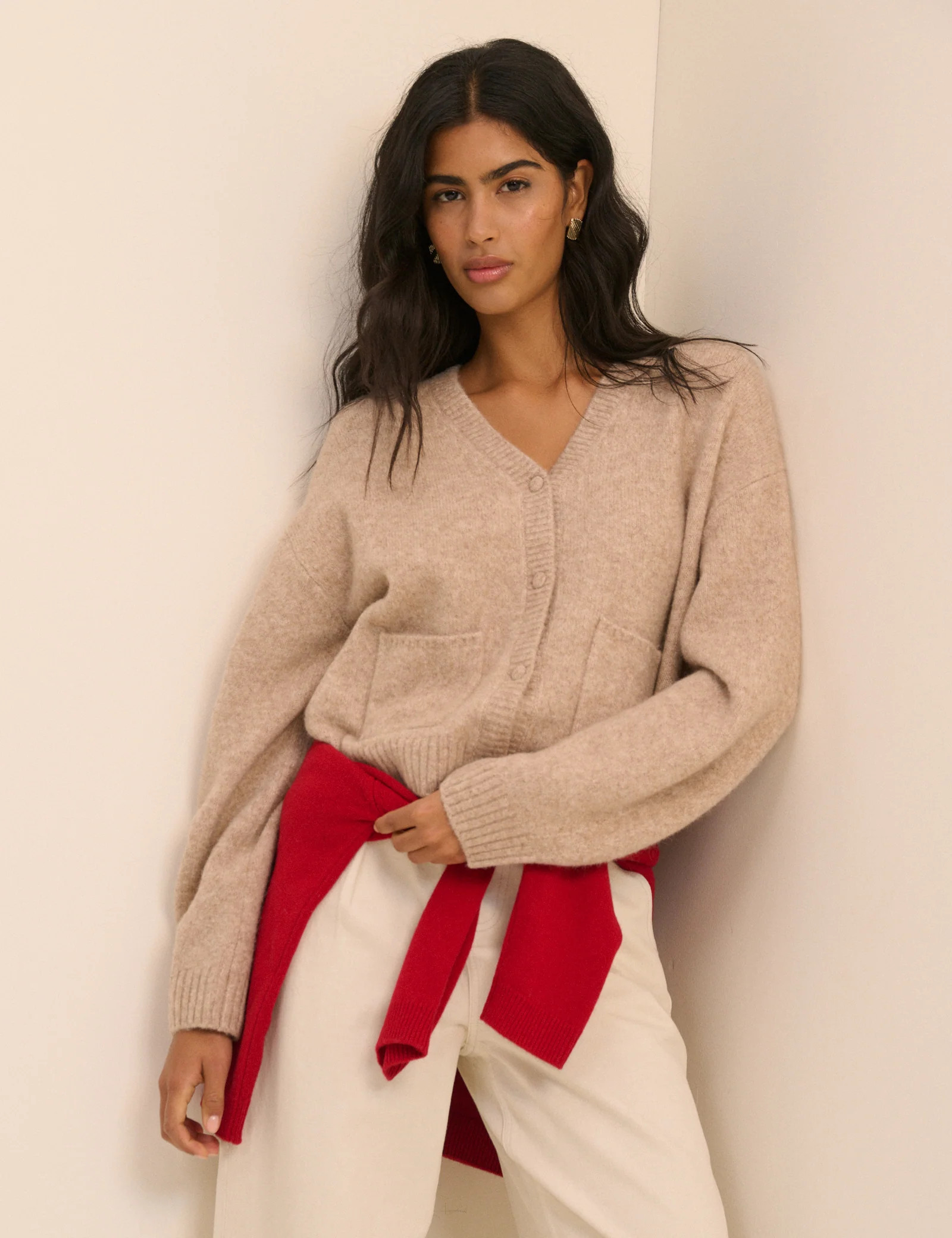 Beige V-Neck Pocket Cardigan | Nobody's Child