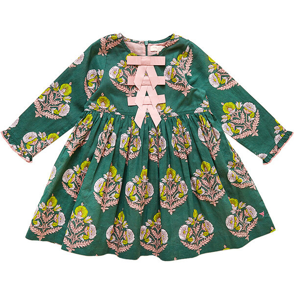 Girls Hermione Dress, Hunter Green Flower | Maisonette