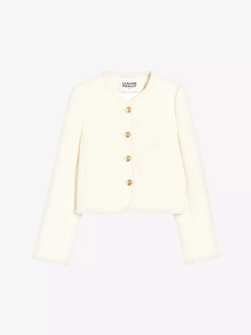 Braided-trim straight-fit tweed jacket | Selfridges