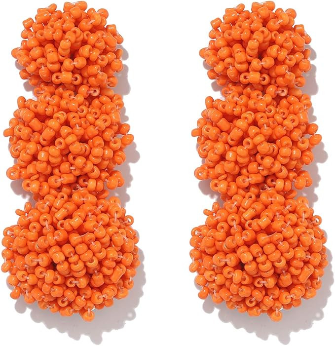 Statement Beaded Earrings Bohemian Handmade Layered Drop Dangle Earring Long Triple Acrylic Seed ... | Amazon (US)