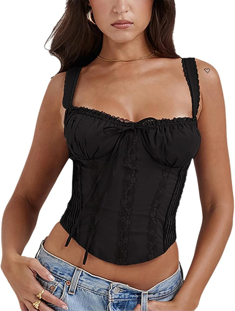 Women's Lace Up Cami Corset Tops Cold Shoulder Zip Side Ties Back Sexy Going Out Bodyshaper Busti... | Amazon (US)
