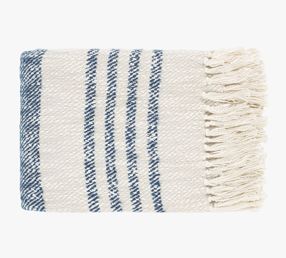 Lallie Handwoven Throw, Navy/Cream, 50" x 60 | Pottery Barn (US)