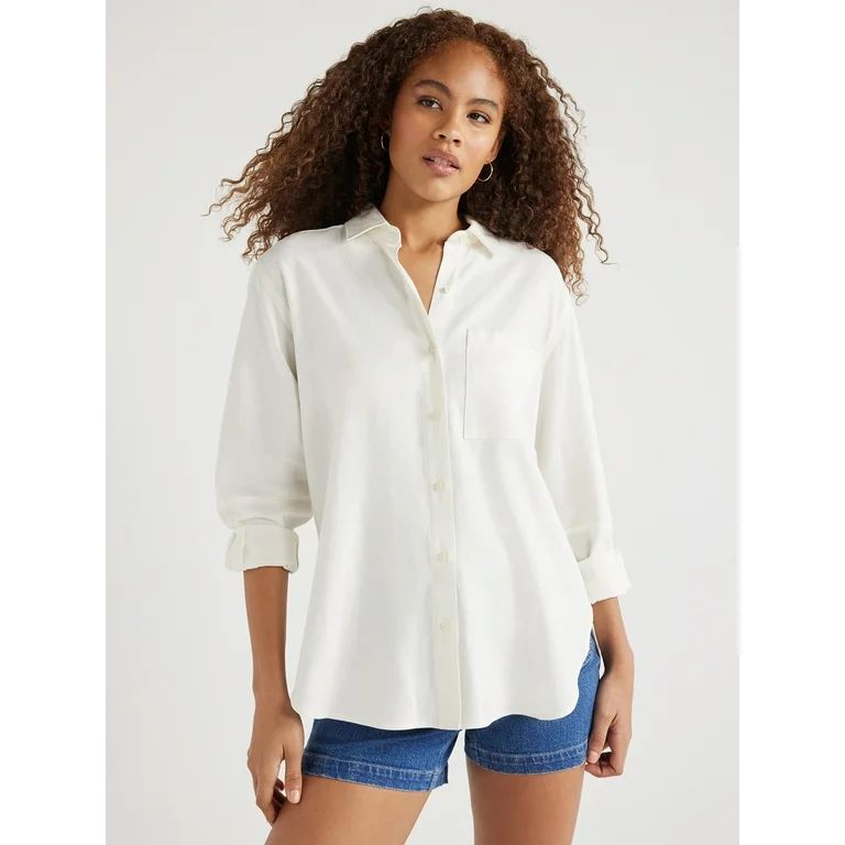 Free Assembly Women’s Boxy Button-Down Tunic Top with Long Sleeves, Sizes XS-XXL - Walmart.com | Walmart (US)