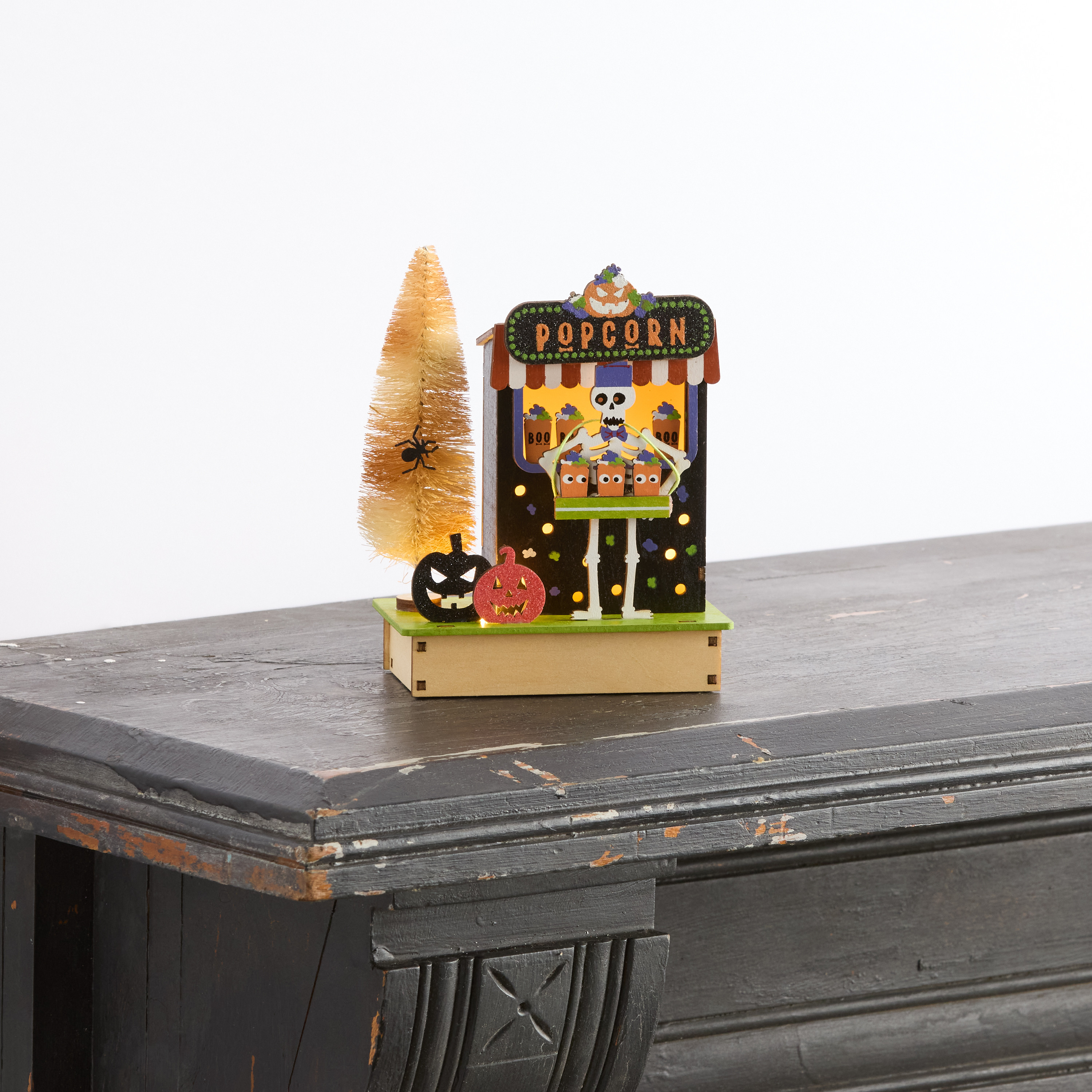 Laser Cut Wood Halloween Popcorn Booth LED Light Up Decor | World Market