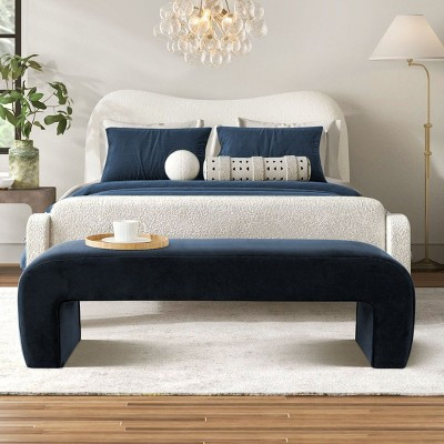 Lily 60in Blue Velvet Waterfall Upholstered Bench,60 Inch Entryway Bench With Storage,Large Bedroom Waterfall Upholstered Bench-Maison Boucle | Target