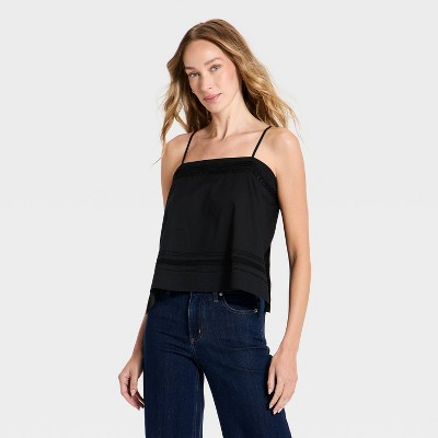 Women's Lace Trim Square Neck Cami - Universal Thread™ Black S | Target