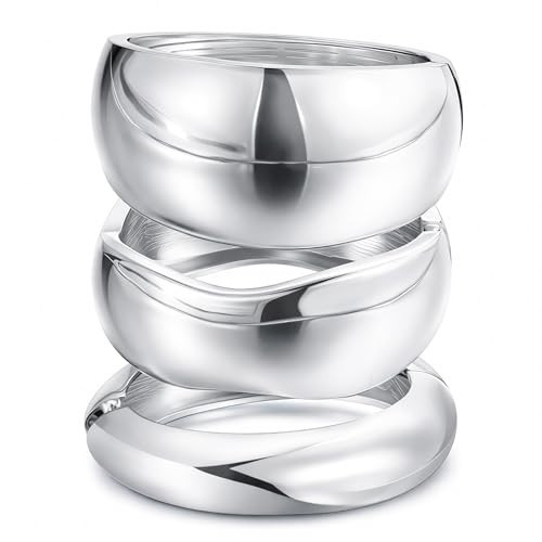 Chunky Silver Bangle Bracelets for Women, Dainty 14k Plated Big Stackable Bangles Set, Trendy Statement Cuff Bracelet Stack Fashion Jewelry Gifts (3 Silver chunky bangles) | Amazon (US)